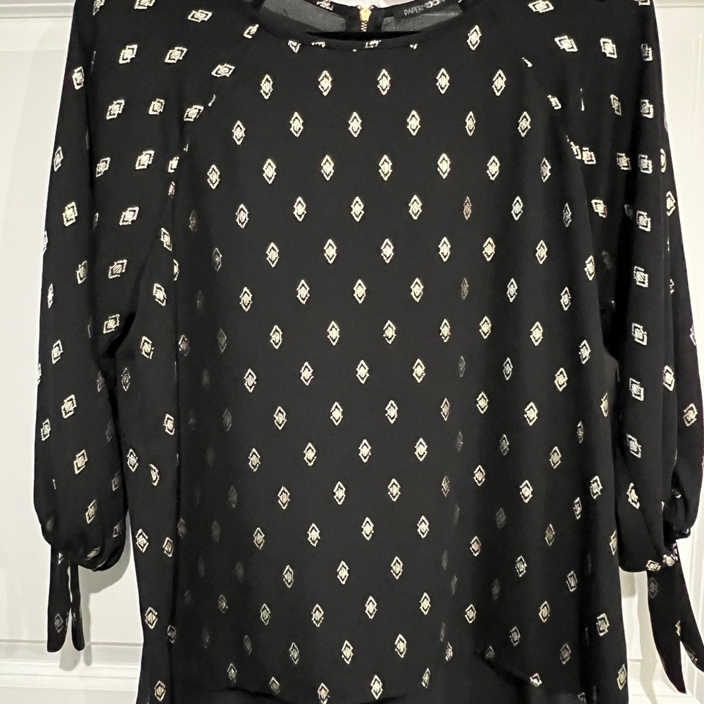 Papermoon Black Blouse with Gold Diamond Pattern